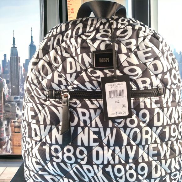 NWT DKNY Womens LYLA Quilted Black White Softshell Zip BACKPACK Adjustable Gift main image 4